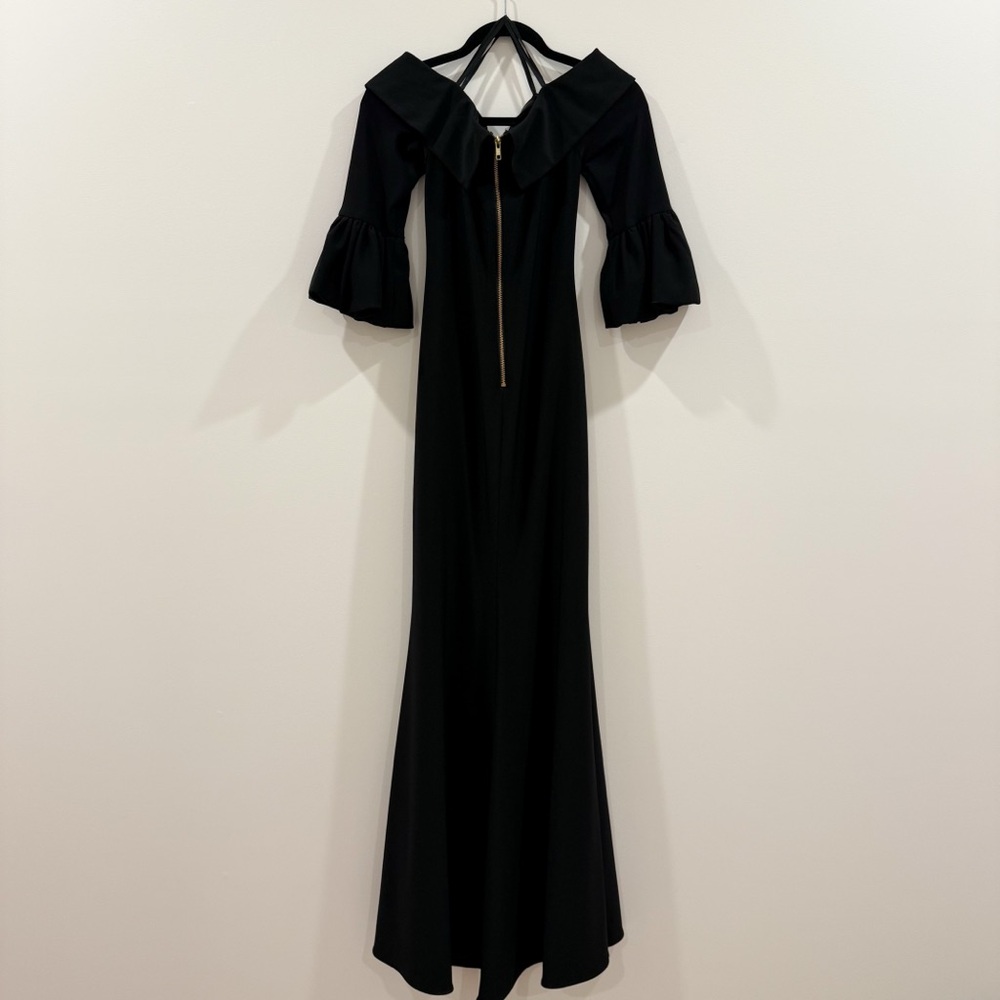 Off-Shoulder Bell Sleeve Jersey Evening Gown - Picture 11 of 13